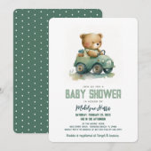 Teddy Bear Driving Speelgoed Auto Blue Baby shower Kaart (Voorkant / Achterkant)