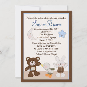 Teddy Bear Duckie Bunny Baby shower Invitation
