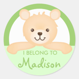 Teddy Bear Eigendomslabel (groen) Ronde Sticker