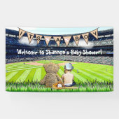 Teddy Bear en Baby Baseball Field Baby shower Spandoek (Horizontaal)