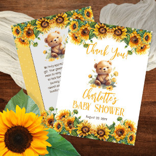 Teddy Bear en Baby shower van zonnebloemen Bedankkaart