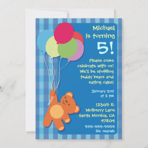 Teddy Bear en Balloons Birthday Party Invitation Kaart