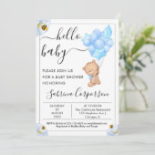 Teddy Bear en Balloons Boy Baby shower Kaart (Staand voorkant)