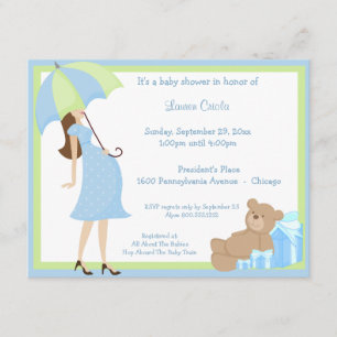 Teddy Bear en Blue Gift Baby shower Invitation Kaart