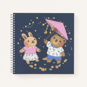 Teddy Bear en Bunny onder de sterren illustratie Notitieboek