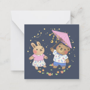 Teddy Bear en Bunny onder de sterren illustratie Notitiekaartje