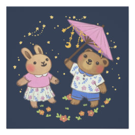Teddy Bear en Bunny onder de sterren illustratie Perfect Poster