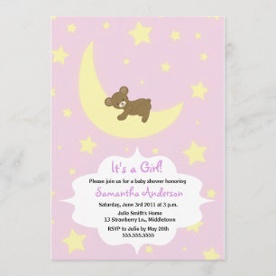 Teddy Bear en Moon Baby shower Invite - Girl Kaart