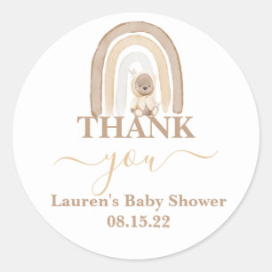 Teddy Bear en Rainbow Baby shower Round Sticker