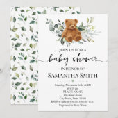 Teddy Bear Eucalyptus Greenery Baby shower Kaart (Voorkant / Achterkant)