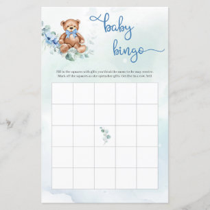 Teddy Bear Eucalyptus Wreath Boy Baby Bingo Game