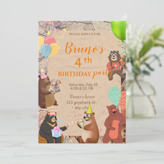 Teddy Bear Explorer Invitation Anniversaire (Debout devant)