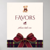 Teddy Bear Favors Red Gold Bow Plaid Poster (Voorkant)