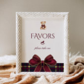 Teddy Bear Favors Red Gold Bow Plaid Poster