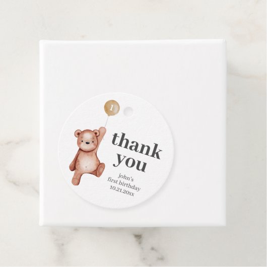Teddy Bear First Birthday Bedankjes Labels (In situ)