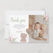 Teddy Bear First Birthday Foto Dank je wel Kaart (Voorkant)
