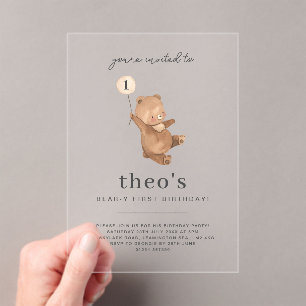 Teddy Bear First Birthday Invitation Acryl Uitnodigingen