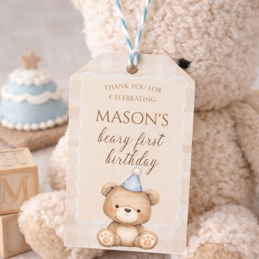 Teddy Bear First Birthday Invitation, Beary First  Cadeaulabel