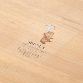 Teddy Bear First Birthday Invitation Blue-ballon Acryl Uitnodigingen (Laagn)