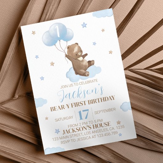 Teddy Bear First Birthday Invitation Kaart