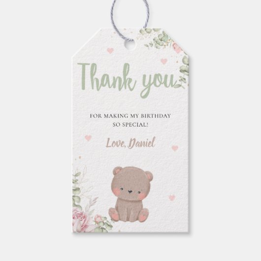 Teddy Bear First Birthday Party Dank u Label Cadeaulabel (Voorkant)