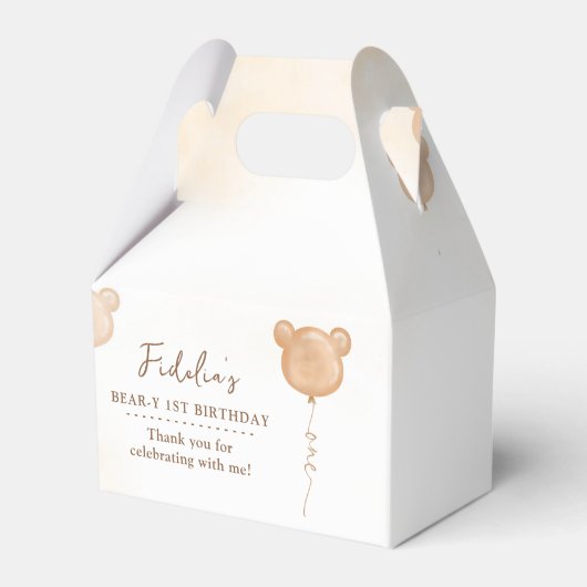 Teddy Bear First Birthday Party Favor Box Bedankdoosjes (Achterkant)