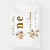 Teddy Bear First Birthday Photo Spandoek (Verticaal)