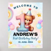 Teddy Bear First Birthday Poster | Nursery & Party (Devant)