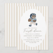 Teddy bear First Down Football First Birthday Kaart (Voorkant / Achterkant)