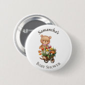 Teddy Bear Floral rustic Pink Baby shower Button (Voorkant /achterkant)