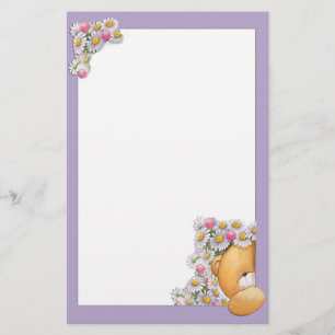 Teddy Bear Flowers Stationery Briefpapier