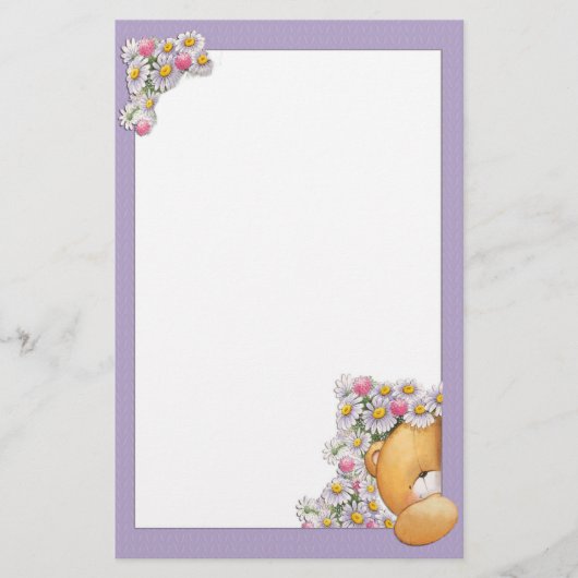 Teddy Bear Flowers Stationery Briefpapier (Voorkant)