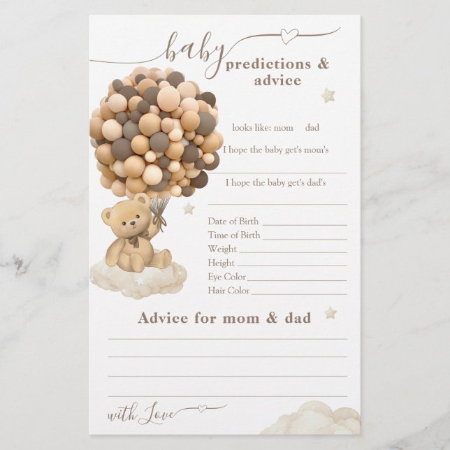 Teddy Bear Gender Neutraal Baby shower Spel (Voorkant)