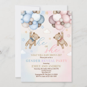 Teddy Bear Gender onthulling Baby shower Kaart