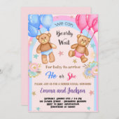Teddy Bear Gender onthulling Uitnodiging (Voorkant / Achterkant)