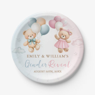 Teddy Bear Gender Reveal Plate Papieren Bordje