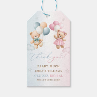 Teddy Bear Gender Reveal Thank You Gift Tags Cadeaulabel