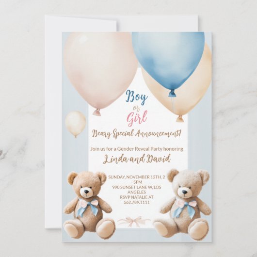 Teddy Bear Genre Reveal Celebration Invitation (Devant)