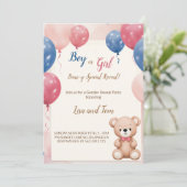 Teddy Bear Genre Reveal Celebration Invitation (Debout devant)