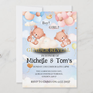 Teddy Bear Genre Reveal Party Invitation