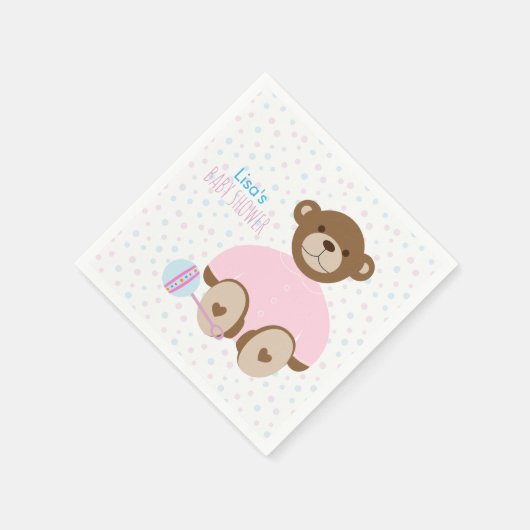 Teddy Bear geperst in roze Baby shower Servetten (Hoek)