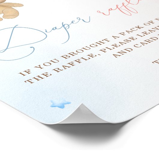 Teddy Bear Geslacht Onthulling Luier Raffle Poster (Hoek)