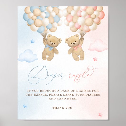 Teddy Bear Geslacht Onthulling Luier Raffle Poster (Voorkant)