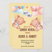 Teddy Bear Geslacht Reveal Uitnodiging Ballonnen (Voorkant / Achterkant)
