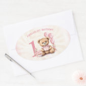 Teddy Bear Girl 1er Anniversaire Pink Oval Sticker (Enveloppe)