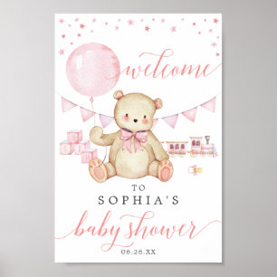 Teddy Bear Girl Baby shower Affiche de bienvenue