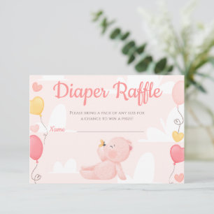 Teddy Bear Girl Baby shower Diaper Raffle Card Kaart