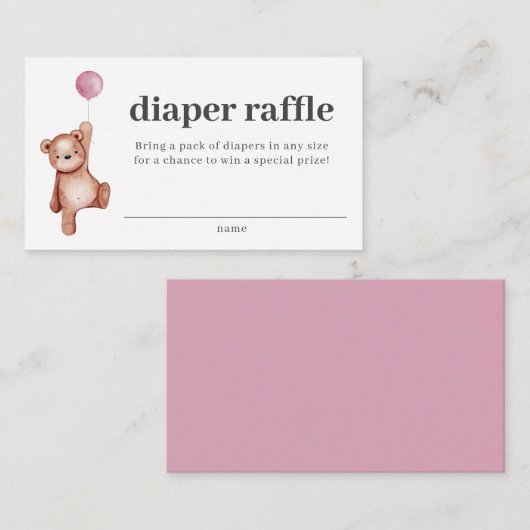 Teddy Bear Girl Baby shower Diaper Raffle Insert Informatiekaartje (Voorkant / Achterkant)