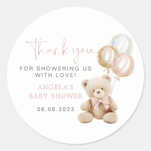 Teddy Bear Girl Baby shower Sticker (Voorkant)