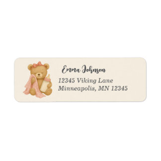Teddy Bear Girl Baby shower terug adres Etiket